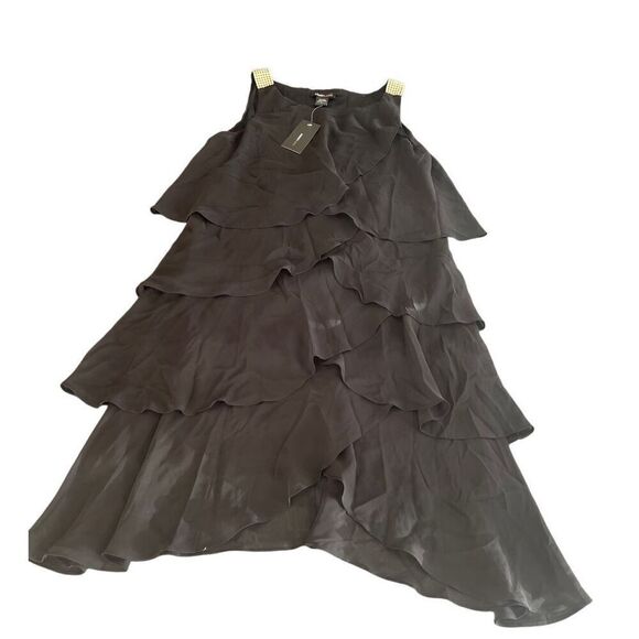 Robert Louis Dress Black Chiffon Round Neck Layered Lined Bling size S - Picture 8 of 8